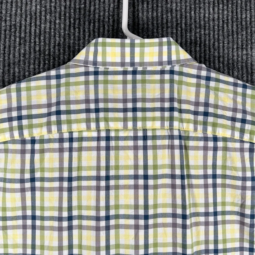 Banana‎ Republic Shirt Mens Large White Plaid Short Sleeve Slim Fit Button Up